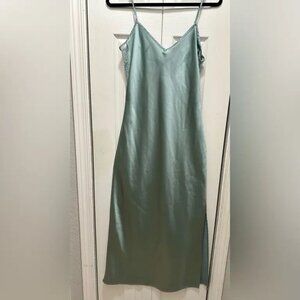 Mint green satin backless dress